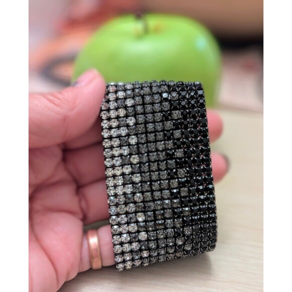Black Gray & Clear Ombre Crystals Stretch Cuff Bracelet - Picture 2 of 4